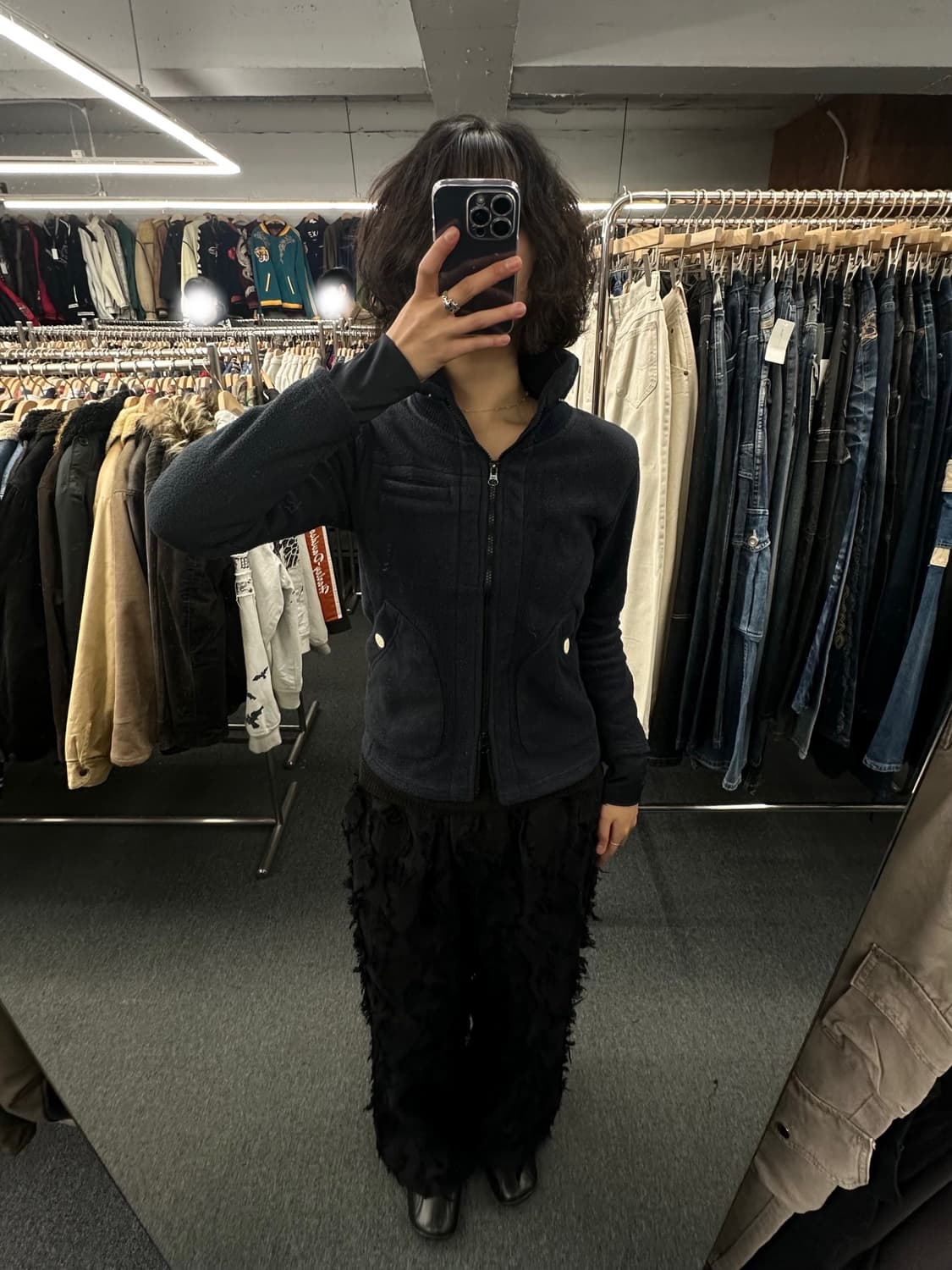 OS)빈티지 네이비 포켓 디테일 하이넥 투웨이 플리스 집업 상품이미지2