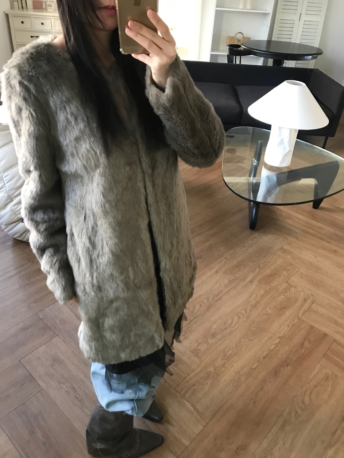 vintage collarless fur jacket 상품이미지3