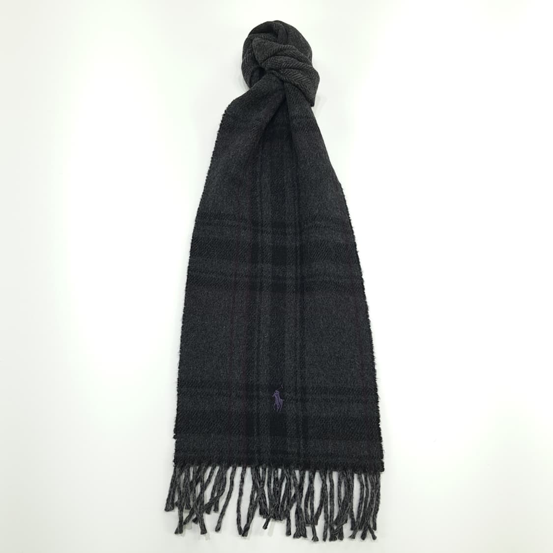 MX175 폴로 랄프로렌 그레이 체크 헤링본 울 양면 목도리 머플러 상품이미지1