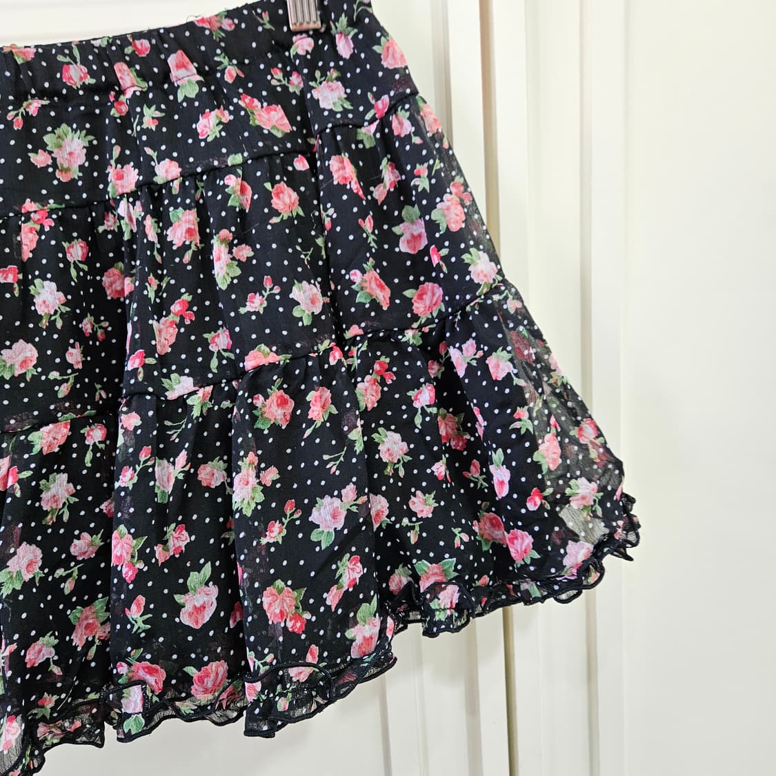 블랙 플라워 도트 미니 스커트 상품이미지4