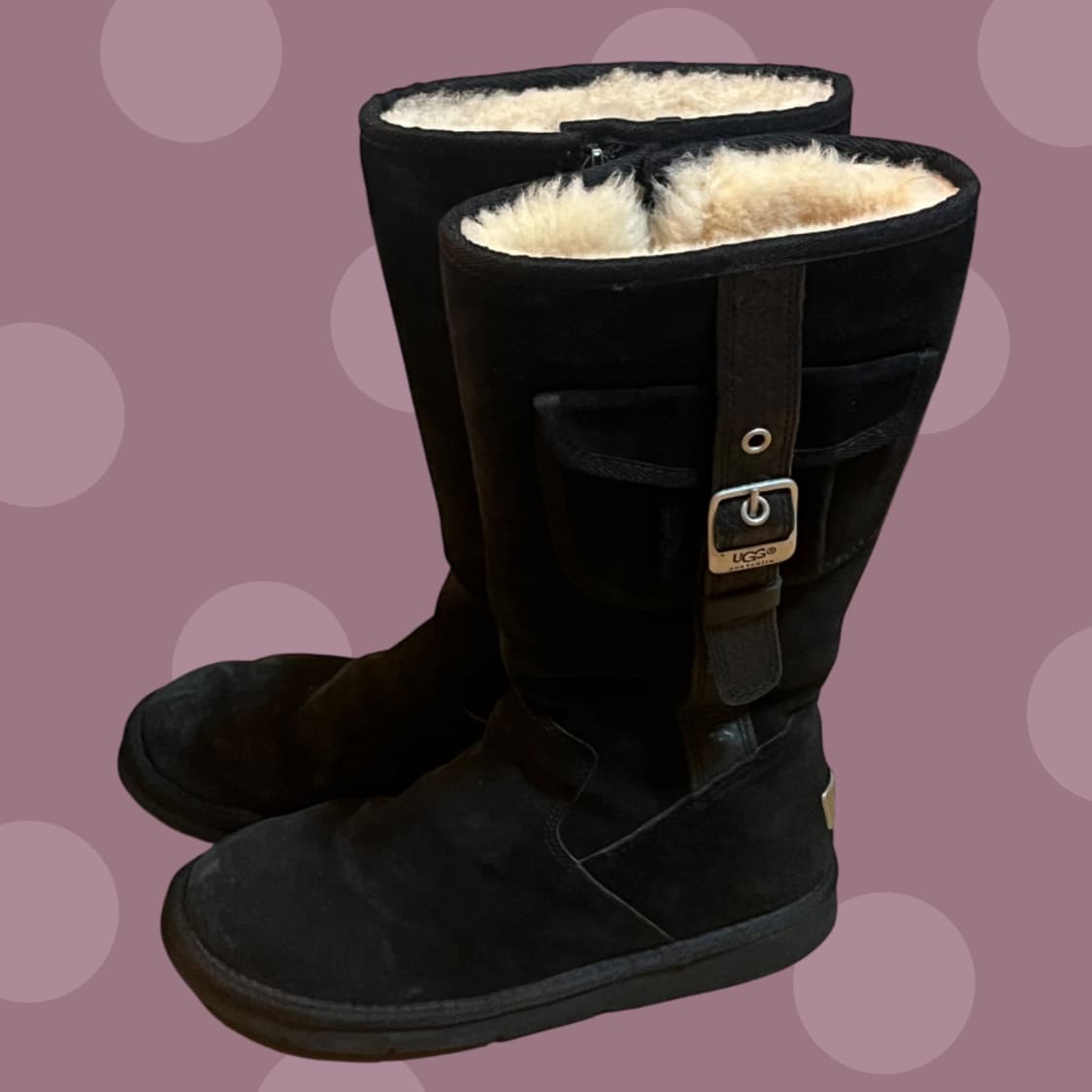 빈티지 어그 스웨이드 카고 벨트 부츠 블랙 상품이미지3