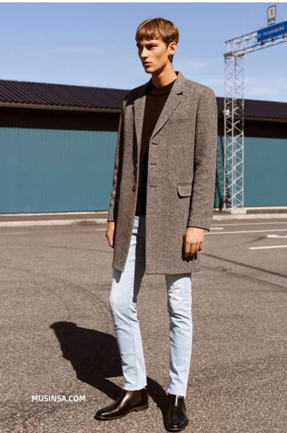 앤더슨벨 해링본 싱글 코트 M 그레이 상품이미지1