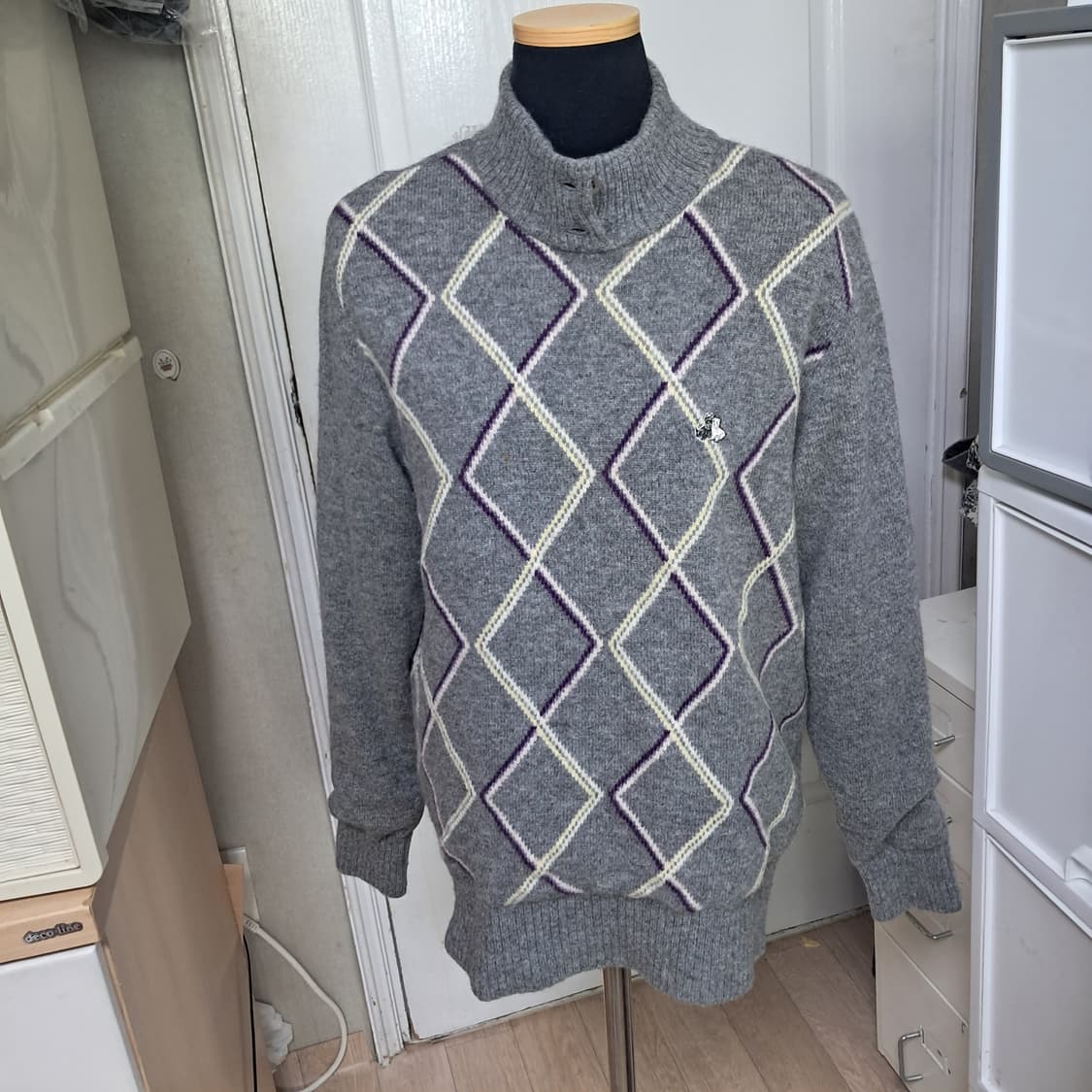 블랙앤화이트 방풍 니트 그레이 95 상품이미지2