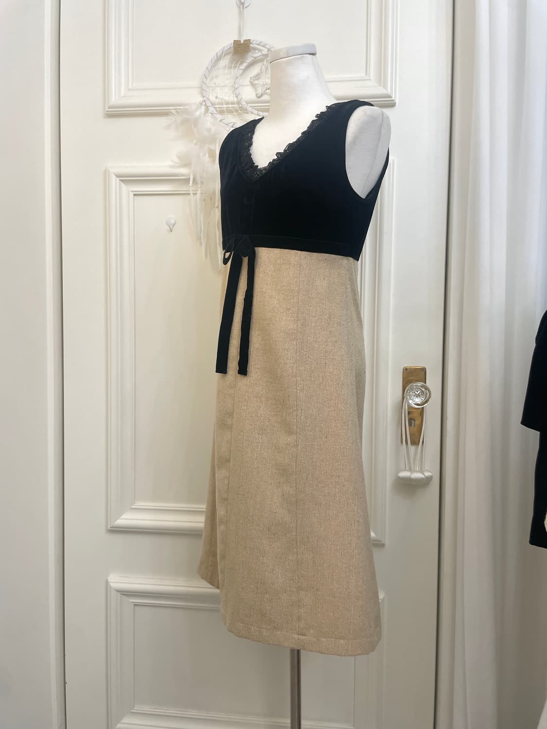 black velvet lace beige tweed bow point 상품이미지2