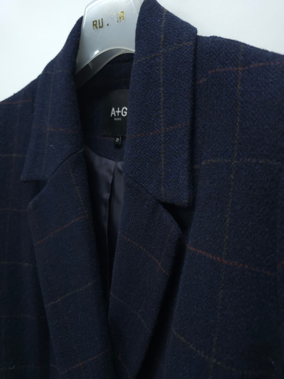 [A+G] 여성 클래식 네이비 체크 더블 하프 코트(77) 상품이미지4