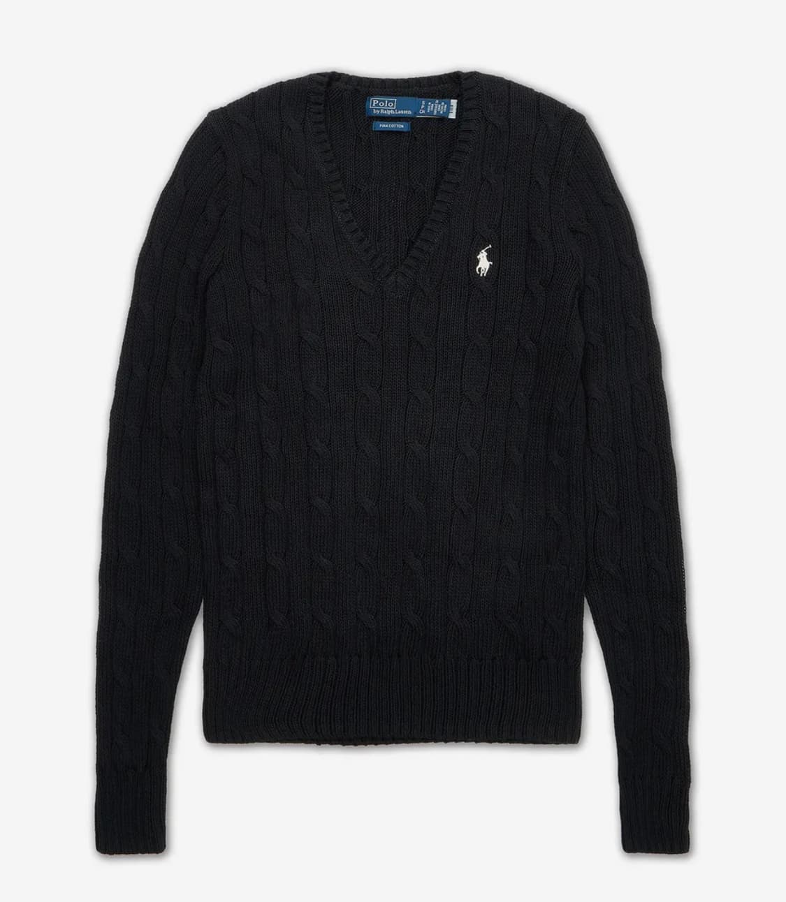 폴로 케이블 니트 코튼 브이넥 스웨터-블랙 M 상품이미지1