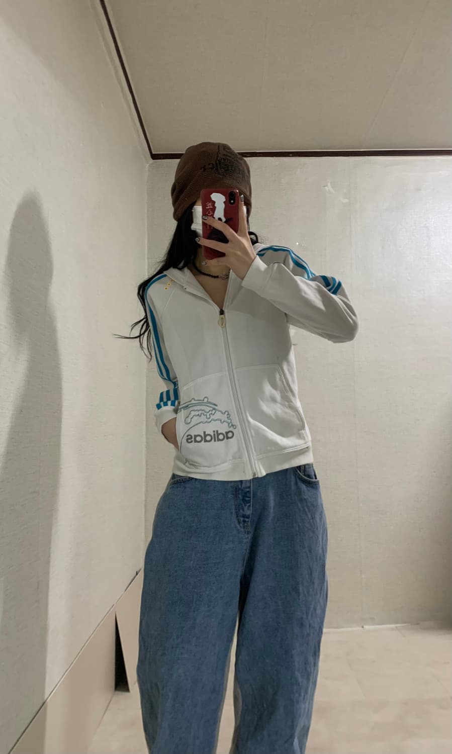white blue cotton hood zip-up 상품이미지2
