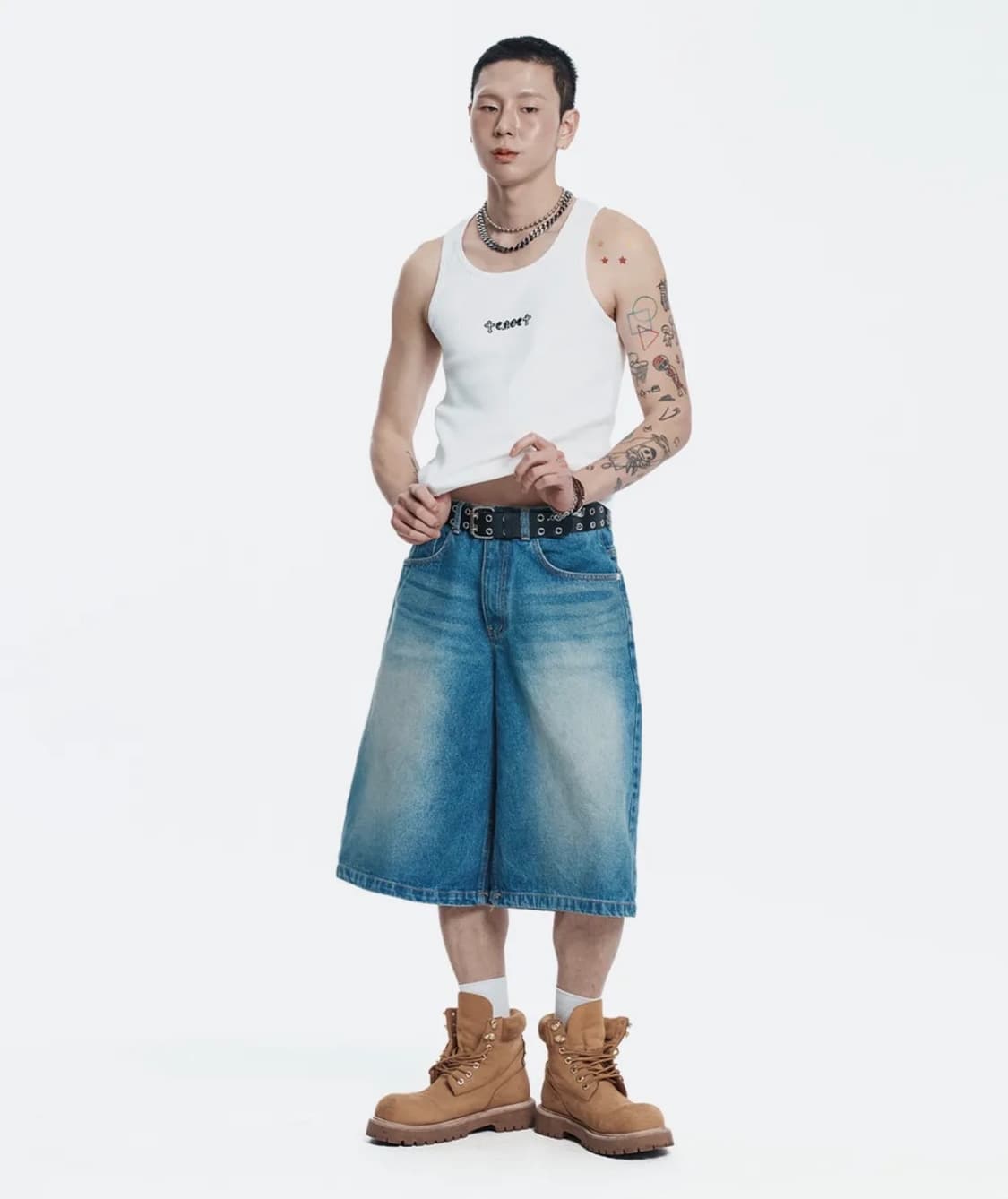 Easy no easy 이지노이지 스타 8부 데님 버뮤다팬츠 (딥블루) 상품이미지2