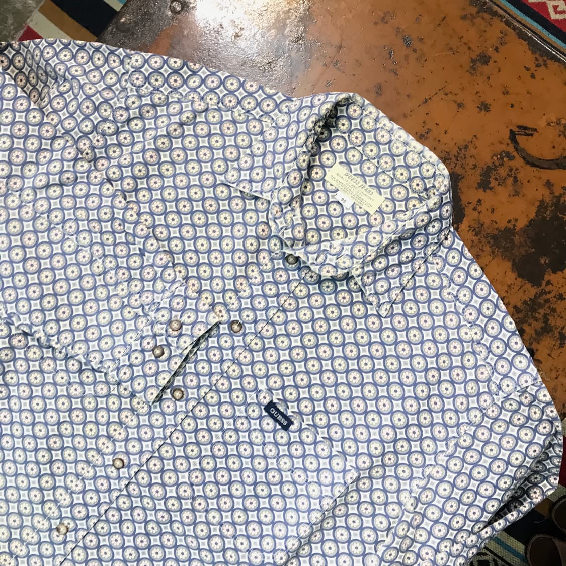 90s 게스 기하학 패턴 코튼 긴팔 셔츠 남성 105 사이즈  상품이미지3