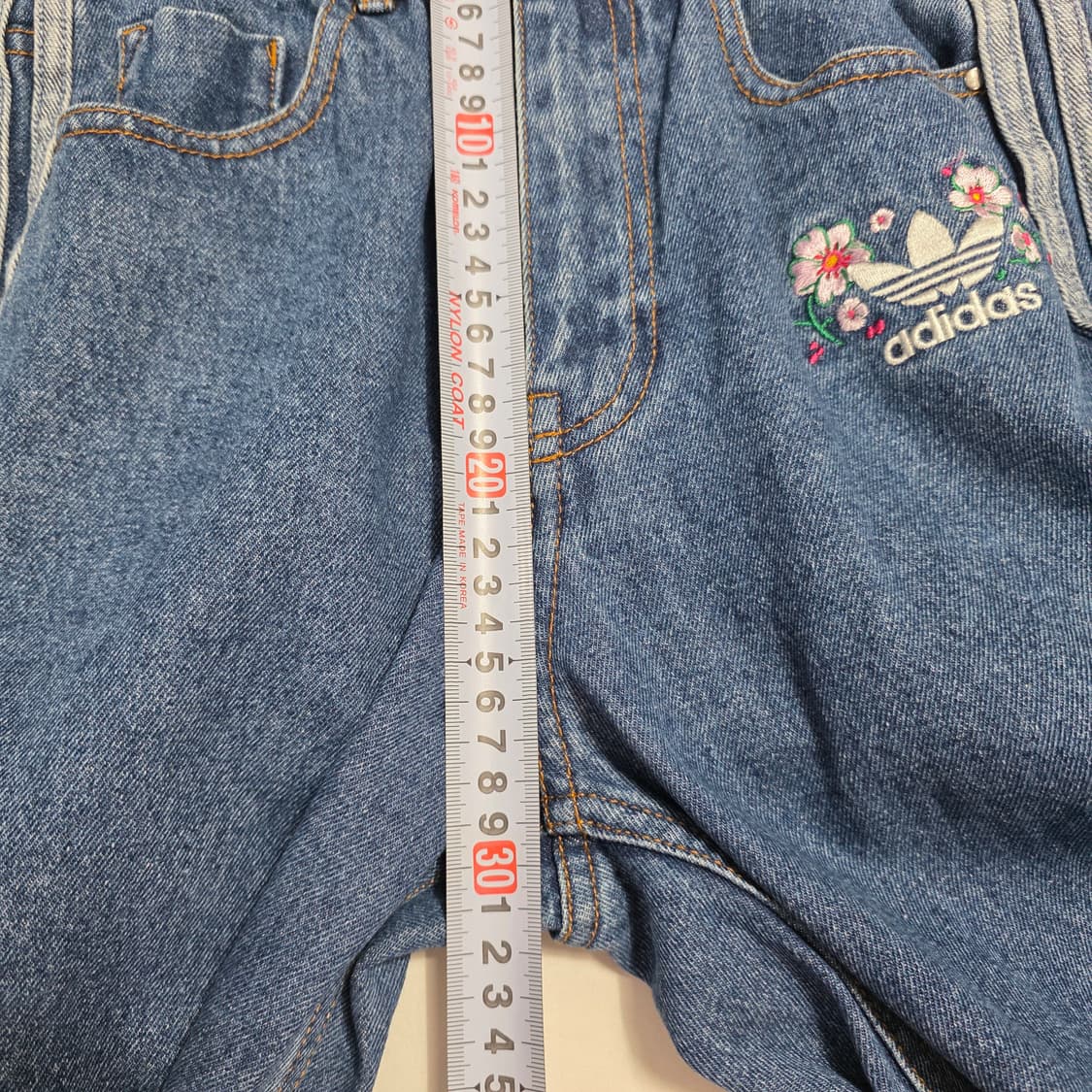 1114 아디다스 삼선 데님 팬츠 꽃 자수 0 상품이미지7