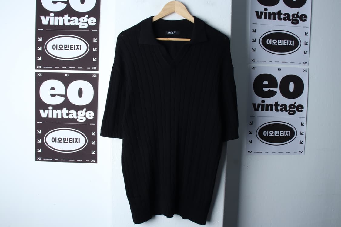 (XL-2XL) 드로우핏 반팔 카라 티셔츠 브이넥 니트-H32358 상품이미지2