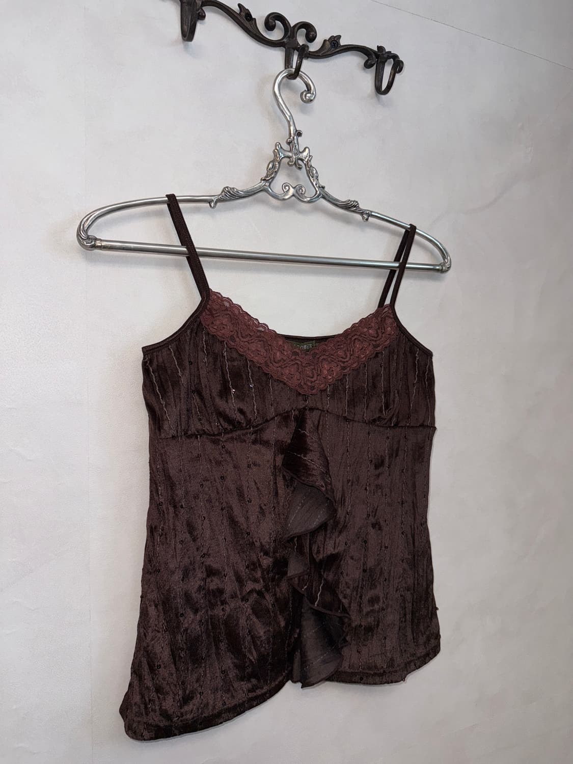Dark brown velvet ruffle lace sleeveless 상품이미지2