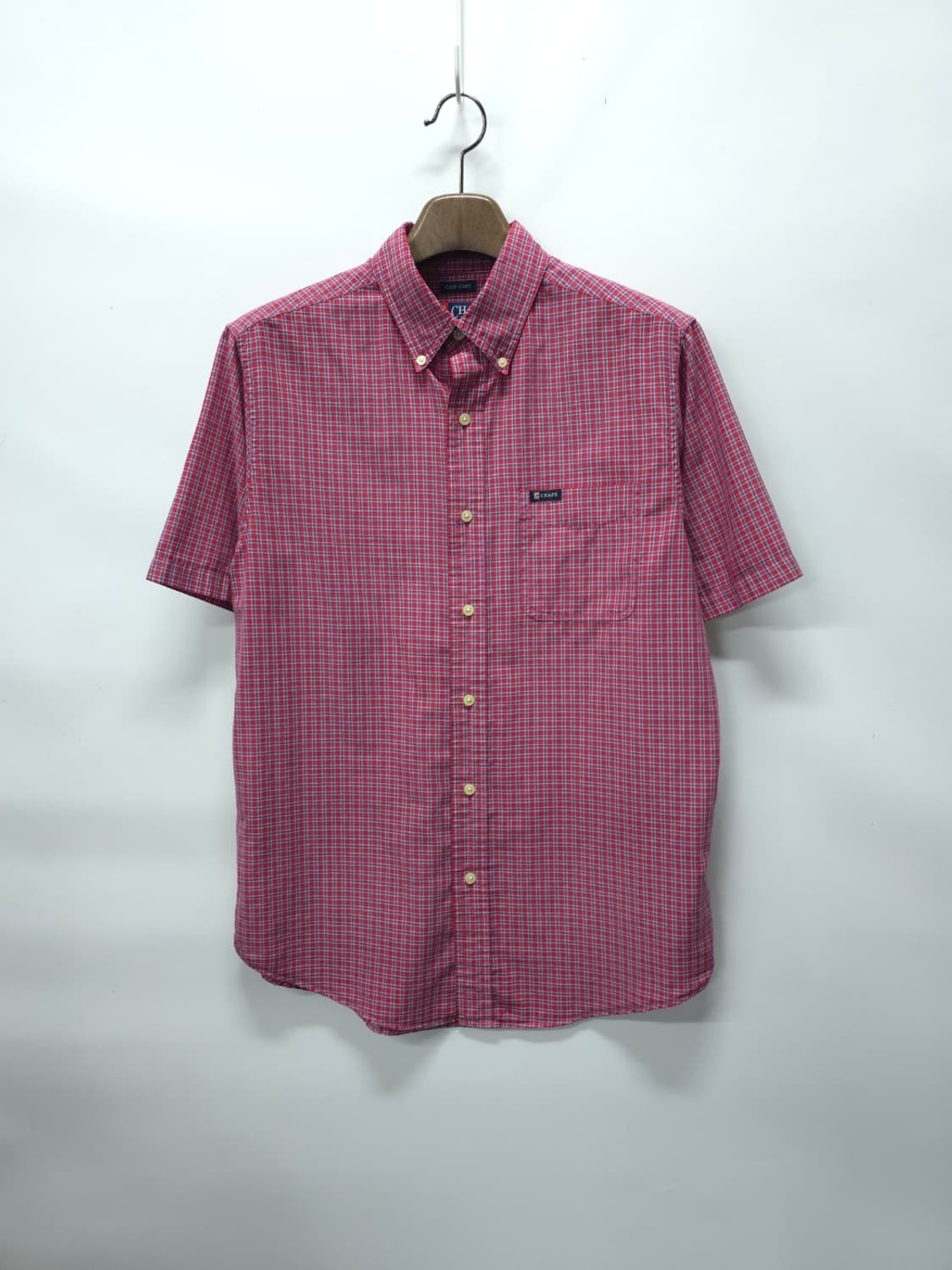 ​챕스(CHAPS) 레드 잔체크 버튼다운 이지케어 반팔 셔츠(100) 상품이미지1