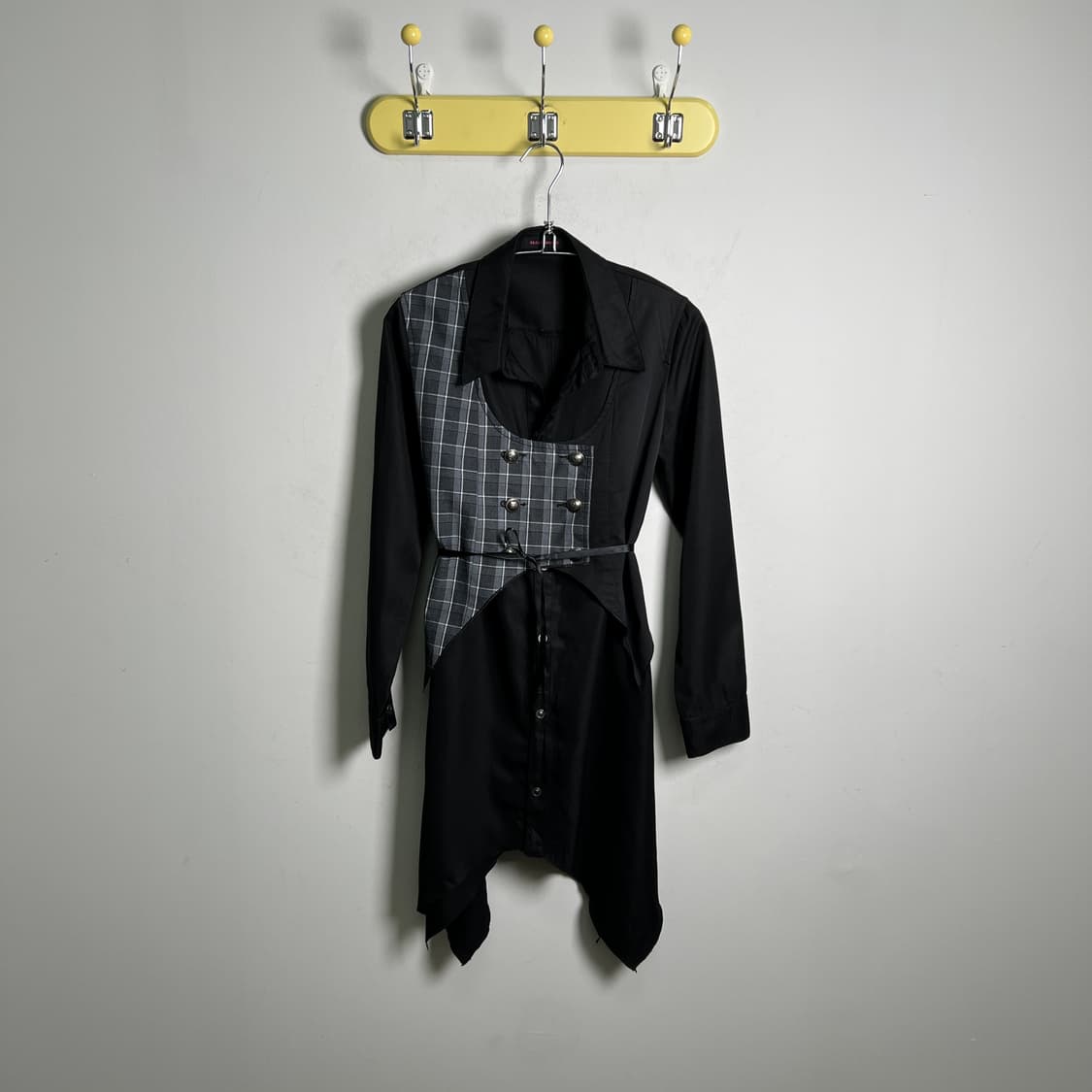 알곤퀸즈 베스트 체크 믹스 블랙 롱 셔츠 원피스 상품이미지1