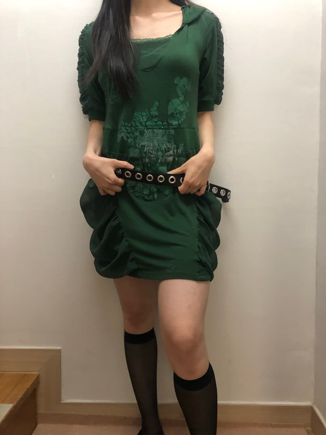 빈티지 그린 오리엔탈 후디 원피스 상품이미지3