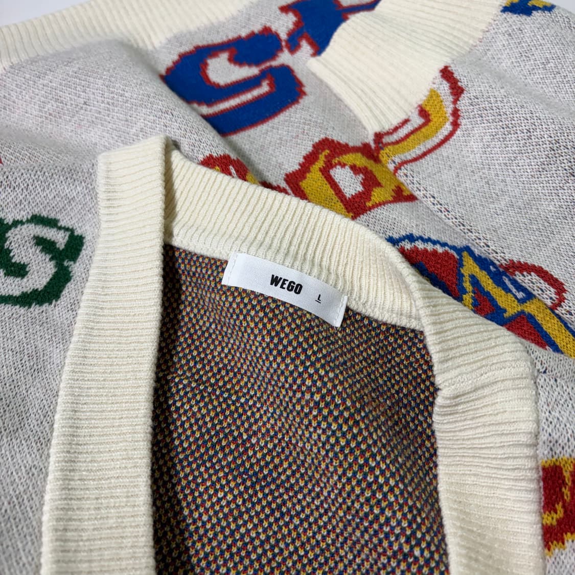 105 WEGO 크림 로고플레이 오버핏 자카드 가디건 상품이미지4