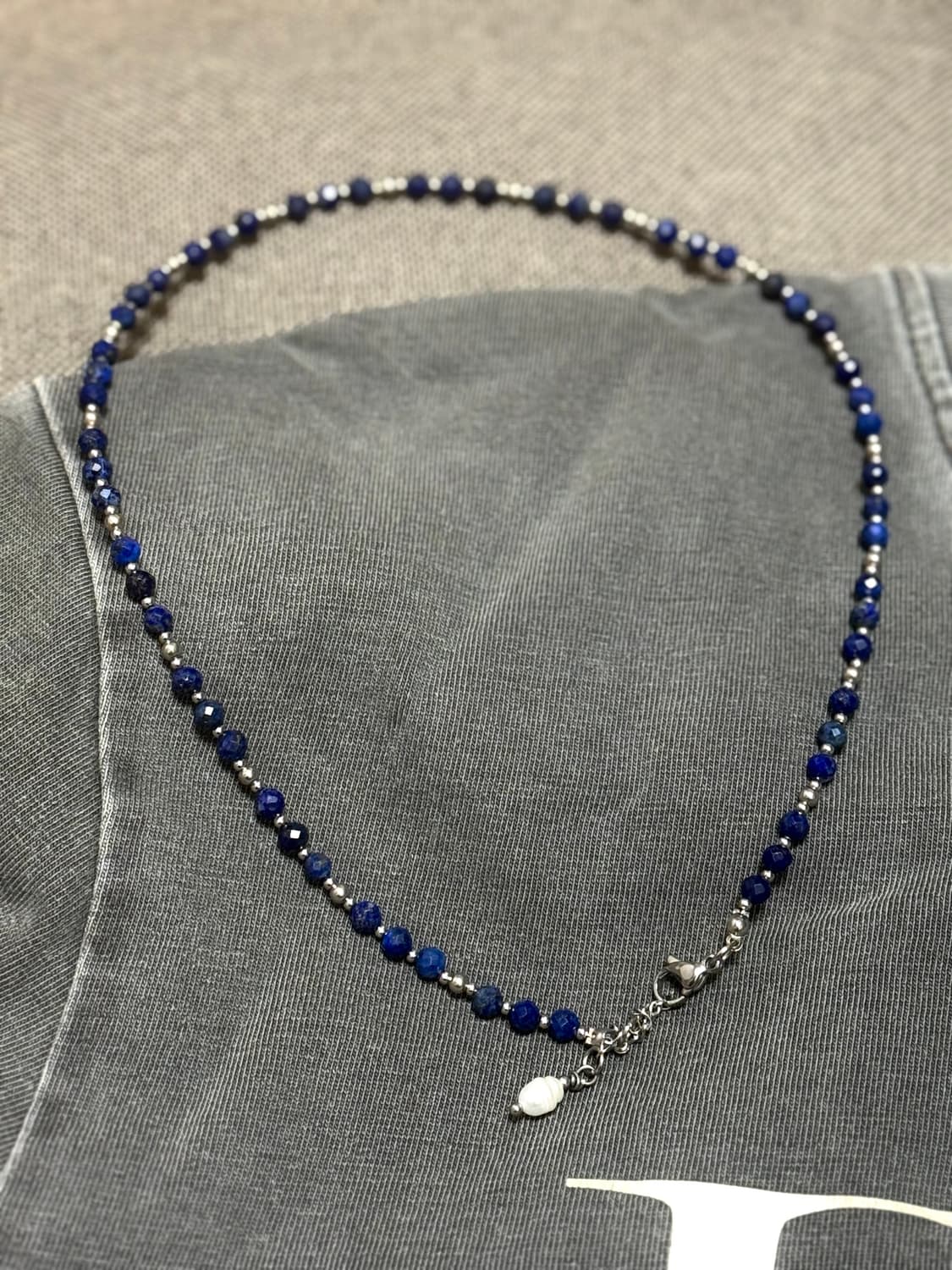 (핸드메이드) 천연석 라피스라줄리 천연담수진주 목걸이 상품이미지3