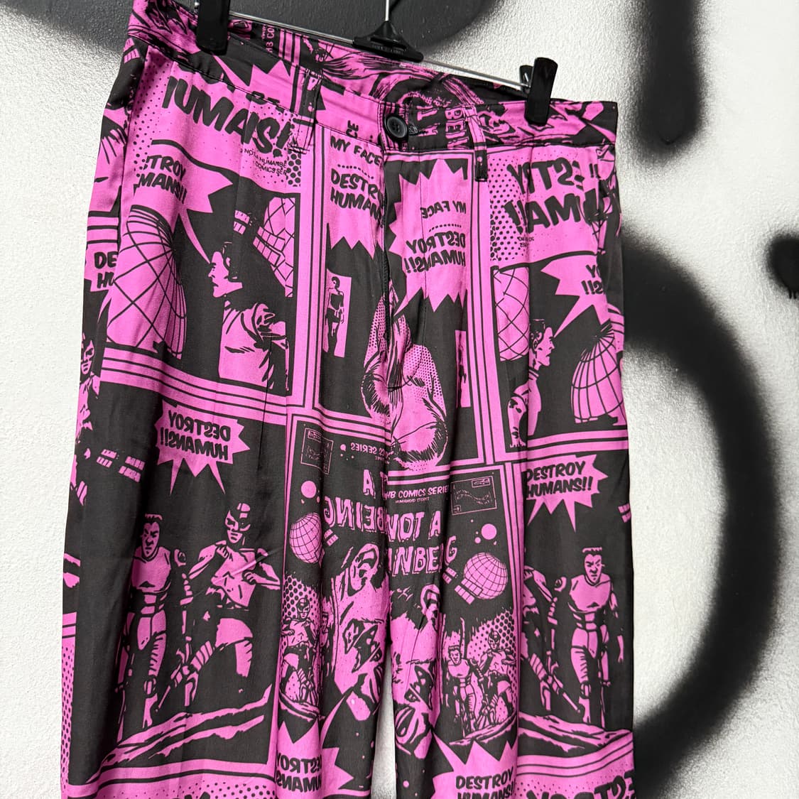 아임낫어휴먼비잉 풀 카툰 프린팅 나일론 와이드 팬츠 핑크 상품이미지3