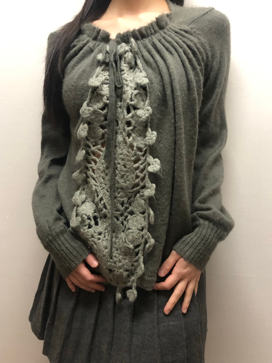 빈티지 그레이 크로쉐 니트 상품이미지3