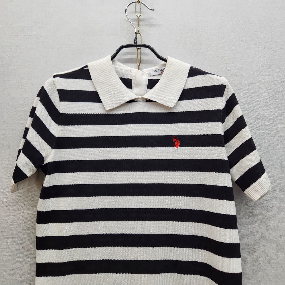 U.S폴로 로고 스트라이프 니트 반팔카라 S(S) 상품이미지2