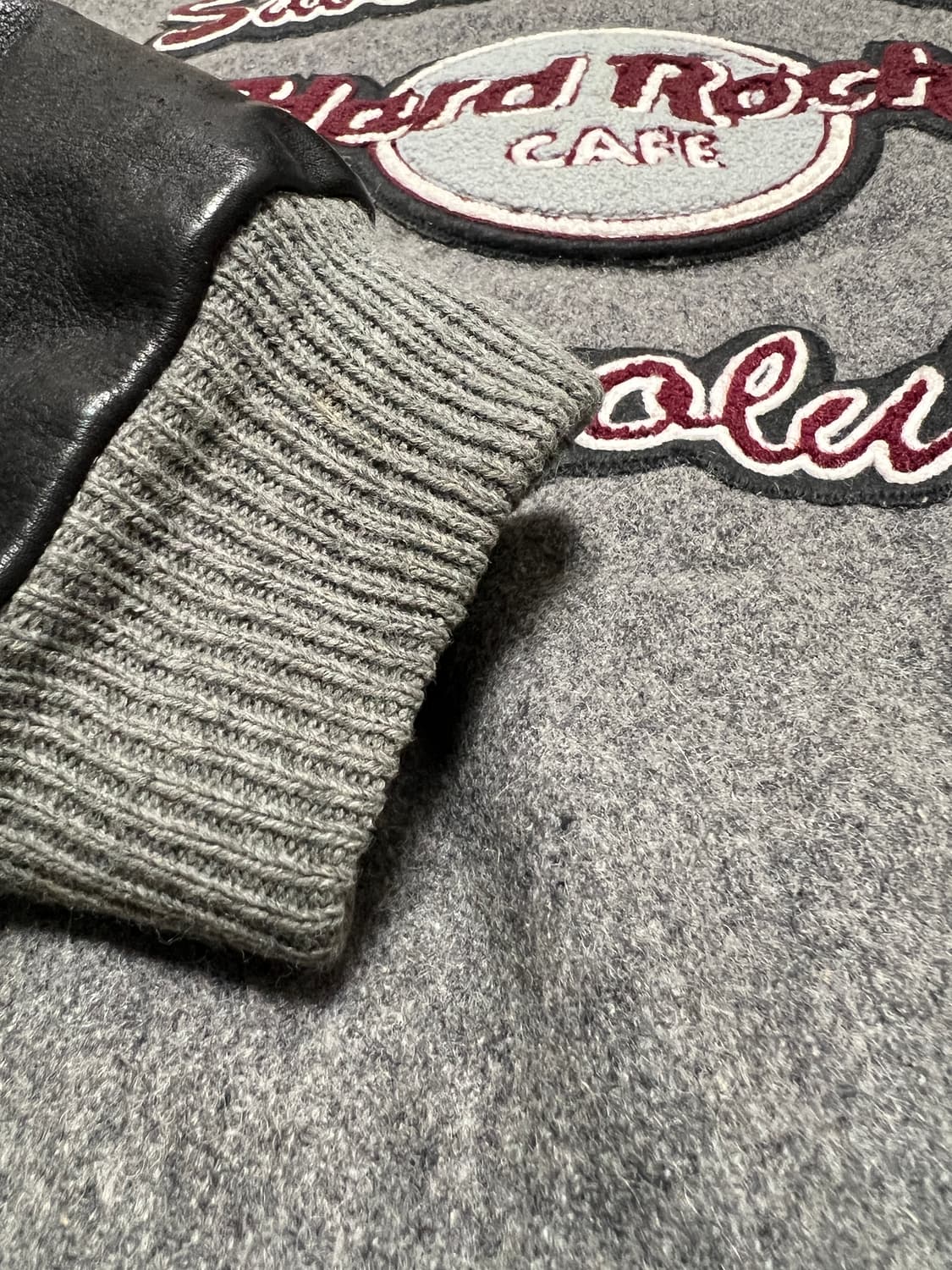 하드락카페 그레이 바시티 자켓 XL / 울 레더 슬리브 상품이미지8