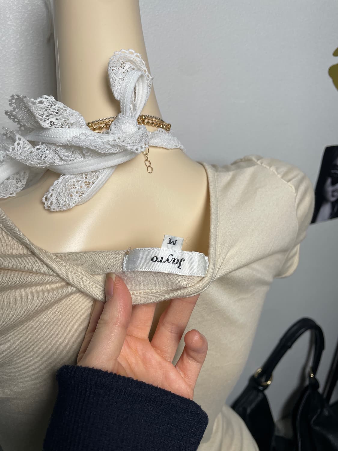 라떼 갸루 브라운 리본 반팔티 탑 상품이미지3