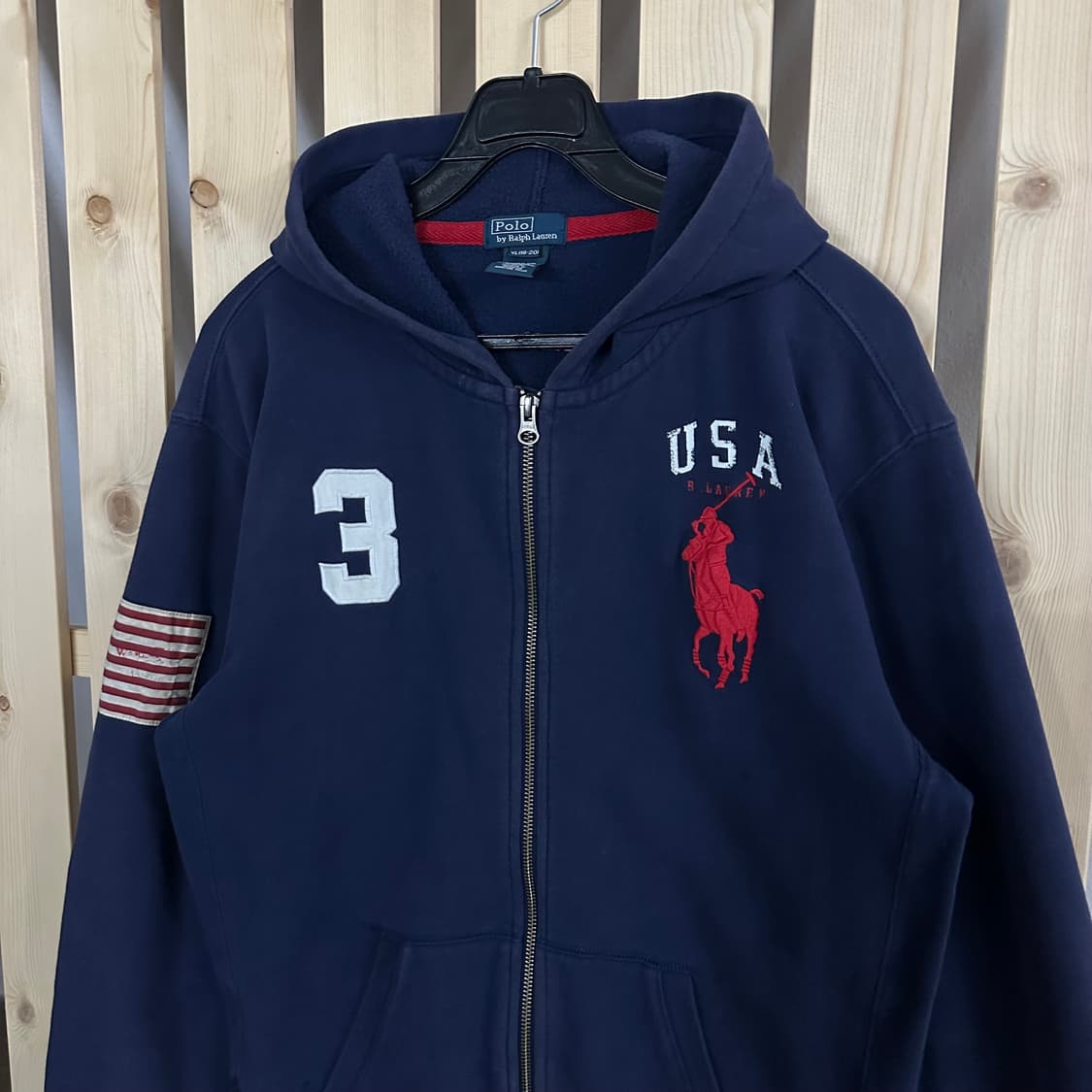 (L) 폴로 랄프로렌 빅포니 USA 성조기 네이비 후드집업 상품이미지4