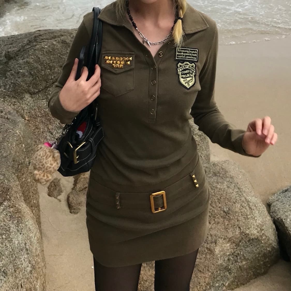 New Sense y2k belt stud one-piece 상품이미지3