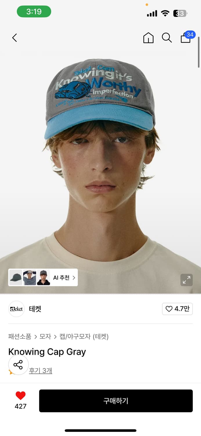 테켓 Knowing Cap Gray 상품이미지1