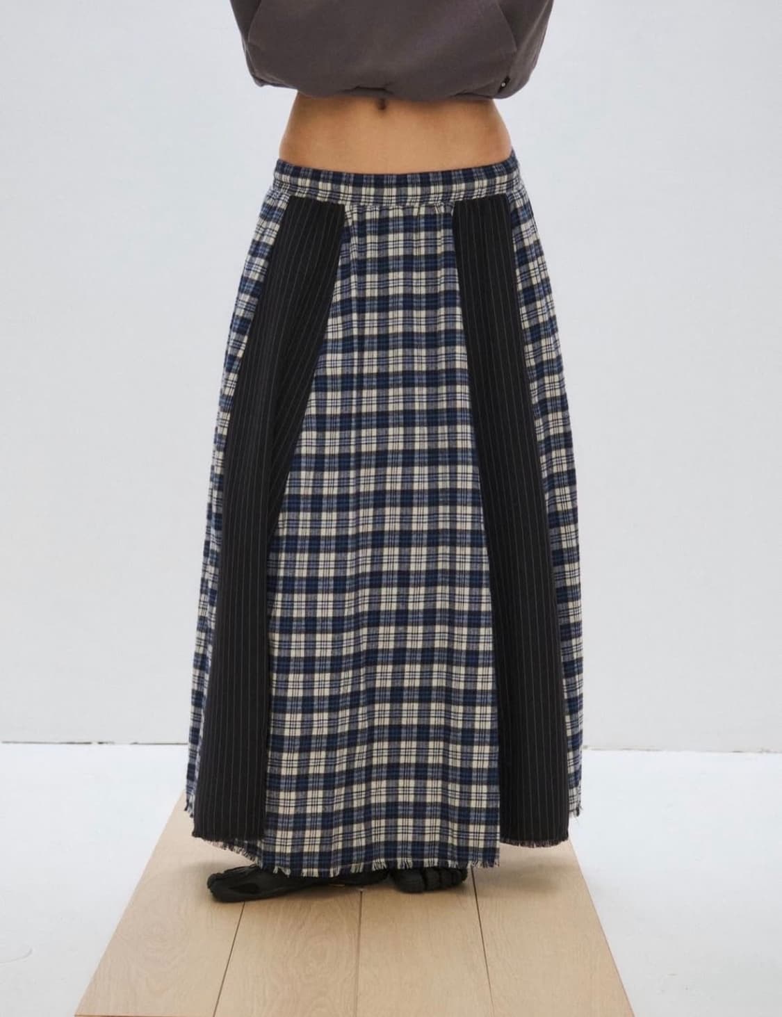 플리즈프로젝트 OVER CHECK MAXI SKIRT, BLUE 상품이미지1