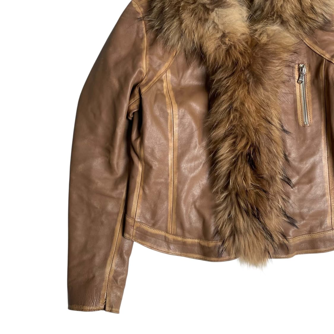 QUBHA 퍼 그라데이션 레더 자켓 (italy made) 상품이미지4