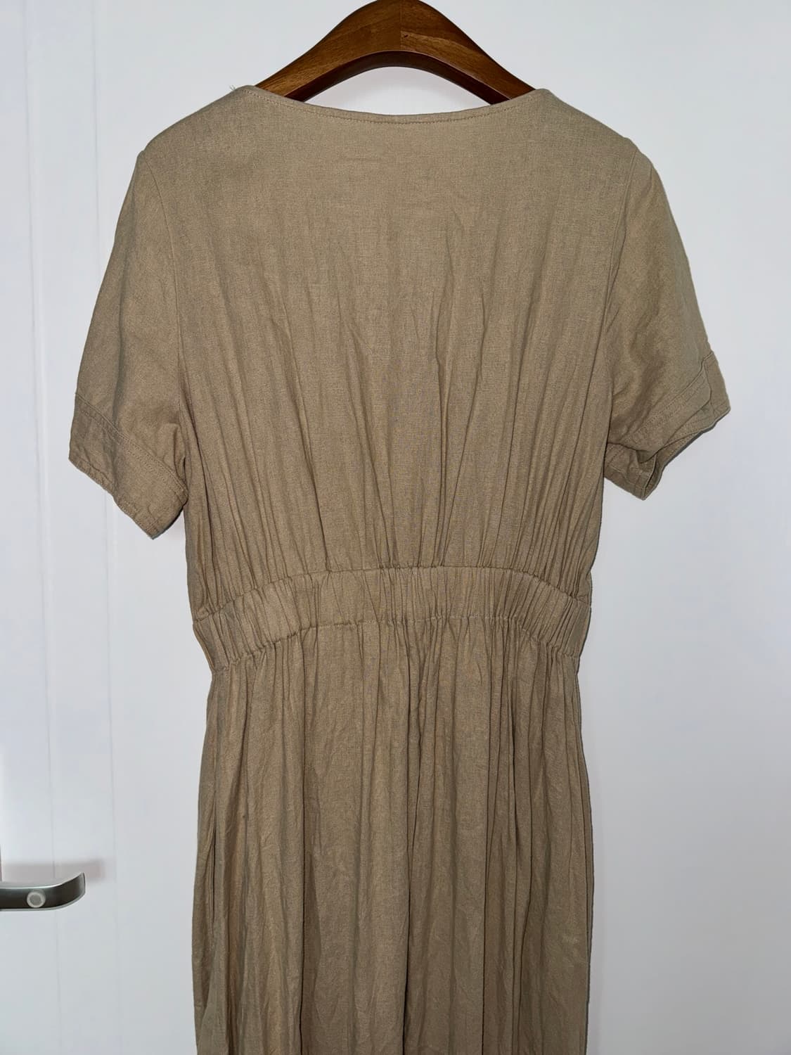 Beige Button Front Linen Blend Dress 상품이미지4