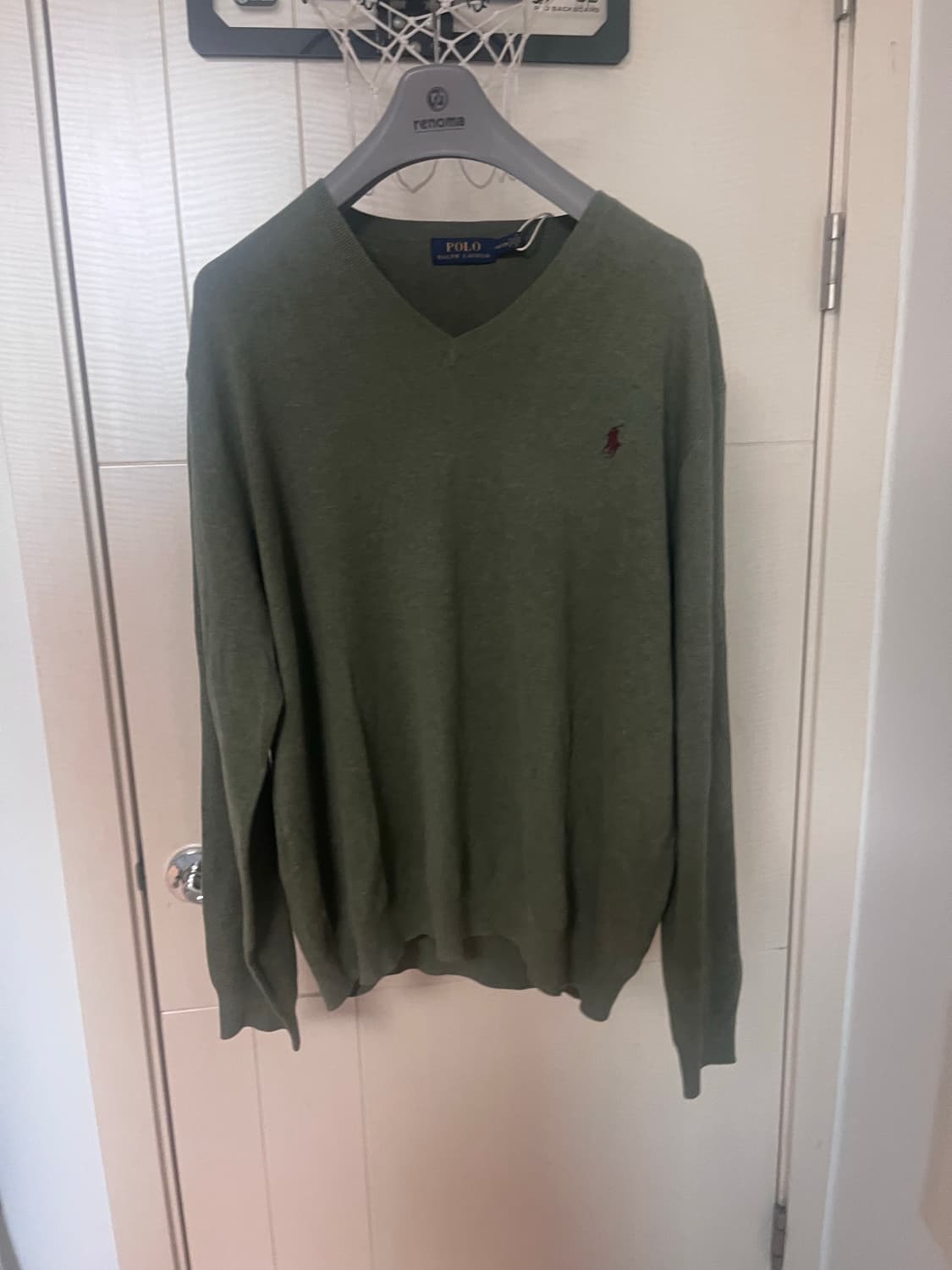 폴로 랄프로렌 맨즈 브이넥 피마 코튼 스웨터 니트 OLIVE 상품이미지1