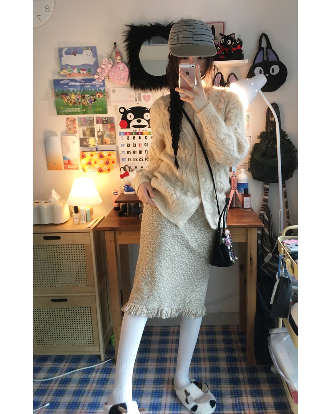 VINTAGE TWEED FRINGE MIDI SKIRT BEIGE  상품이미지3