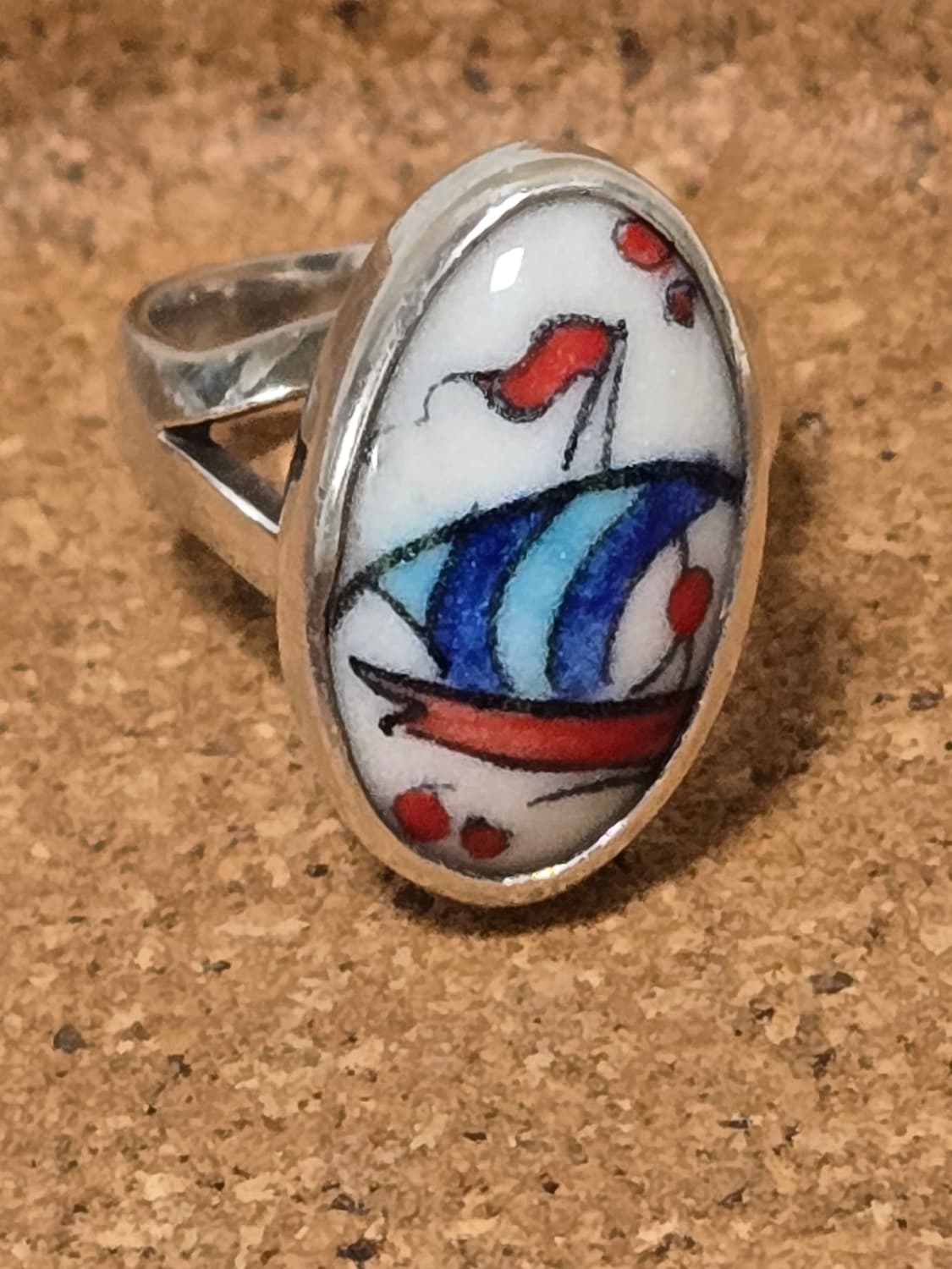 빈티지 925 실버 세일링 보트 아트 링 · 핸드페인팅  상품이미지7