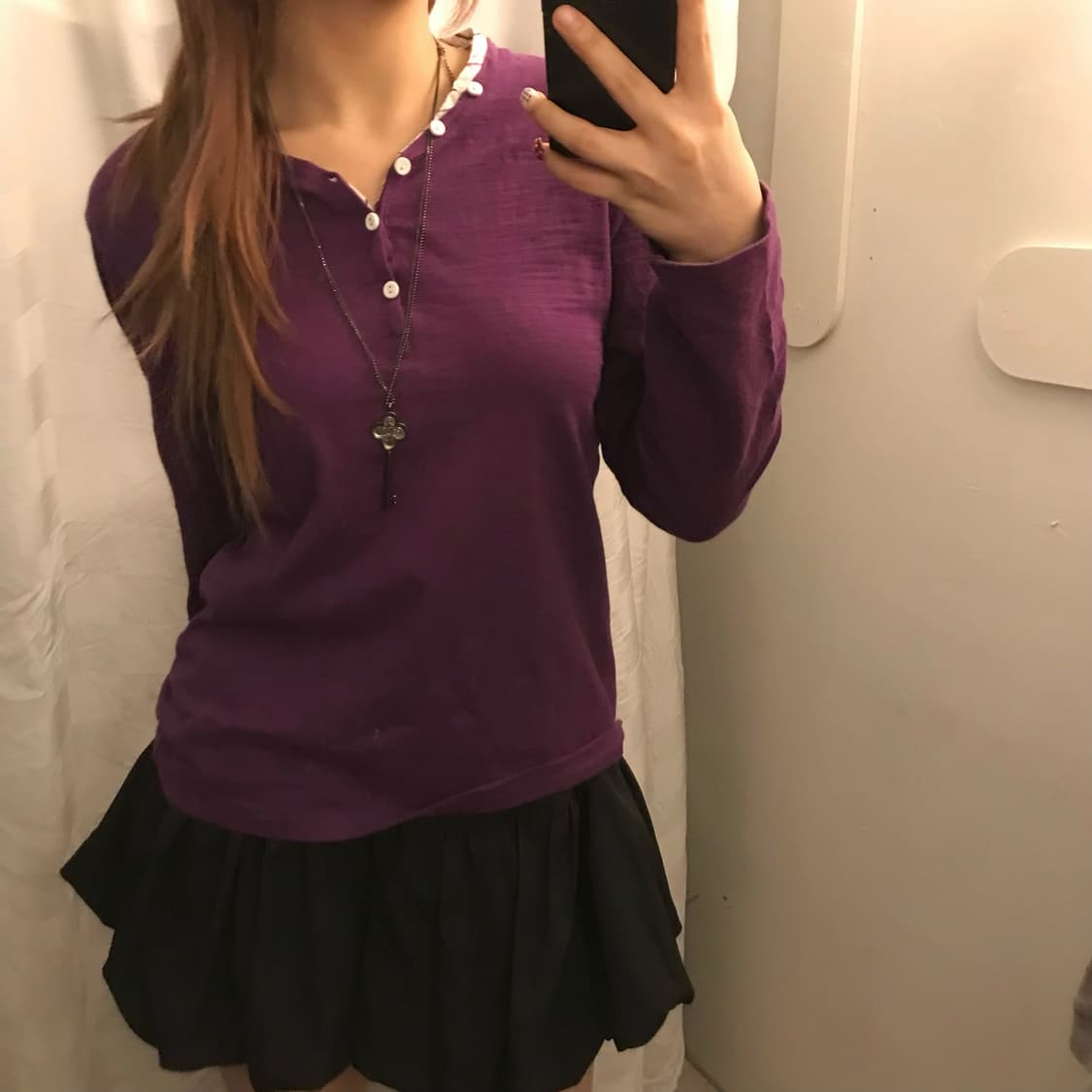 JPN Vintage 모리걸 레이어드 버튼업 퍼플 롱슬리브 상품이미지1