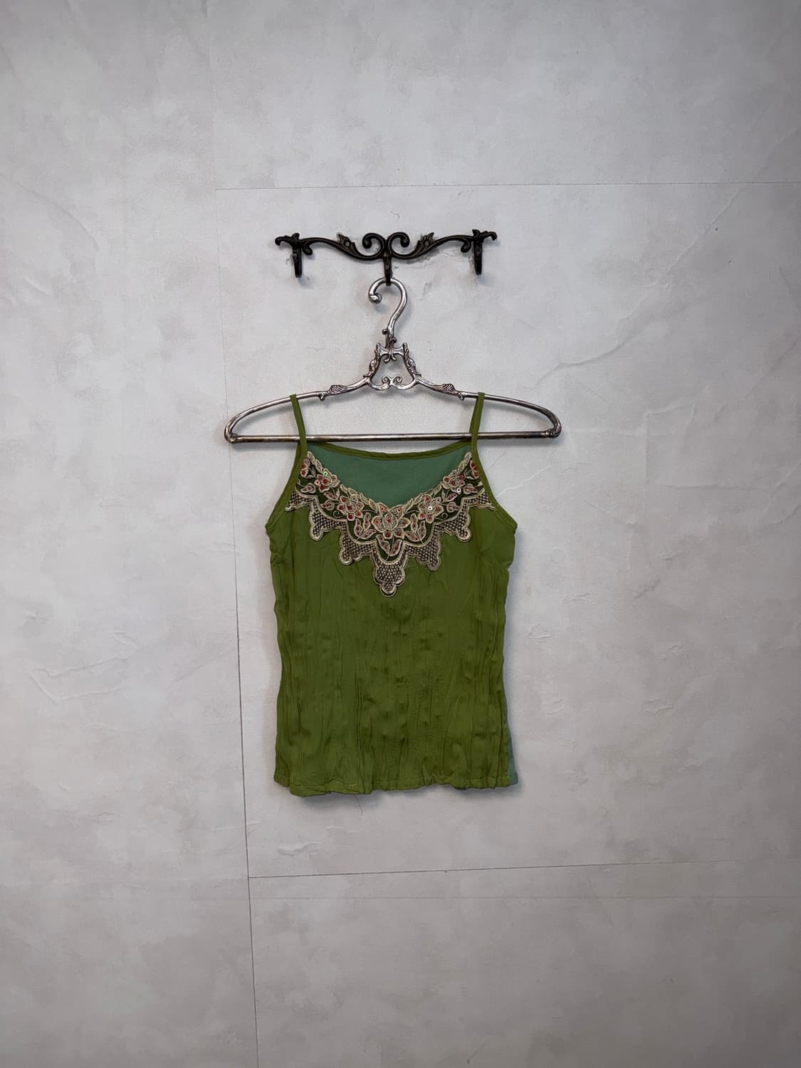 Green ethnic lace pleated sleeveless  상품이미지1