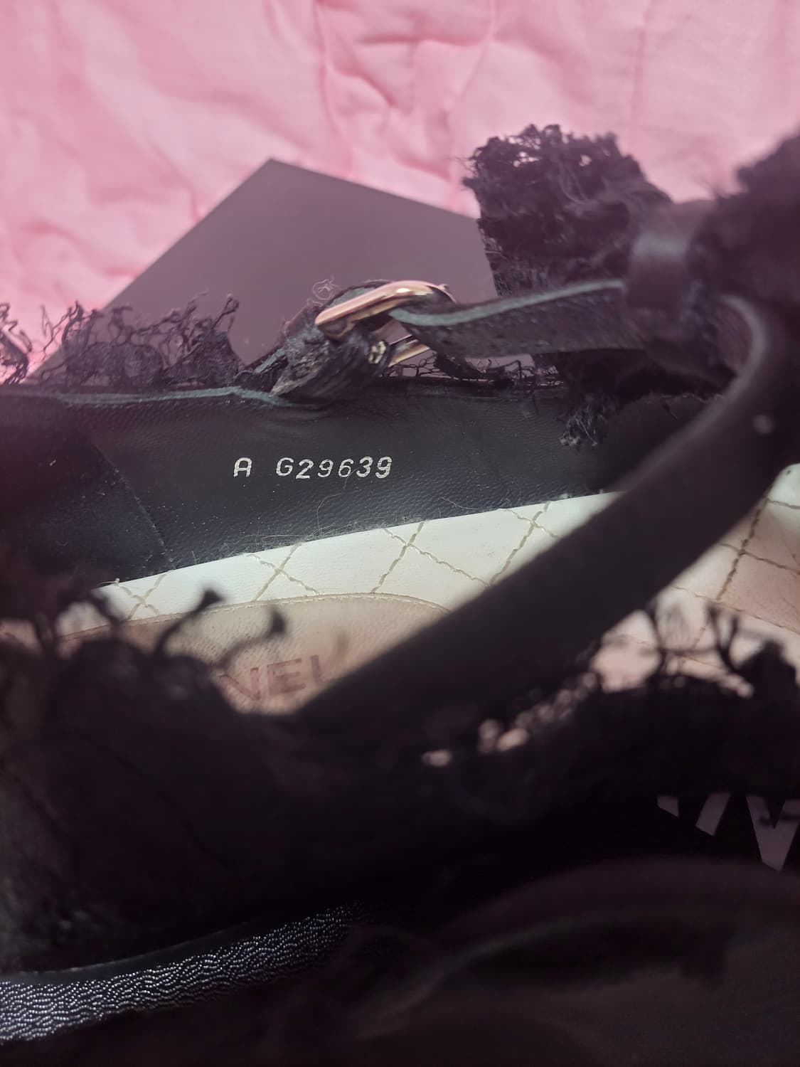 정품)급처상태양호!샤넬 로고 리본레이스 메리제인 스트랩 플랫슈즈 공주구두 상품이미지2