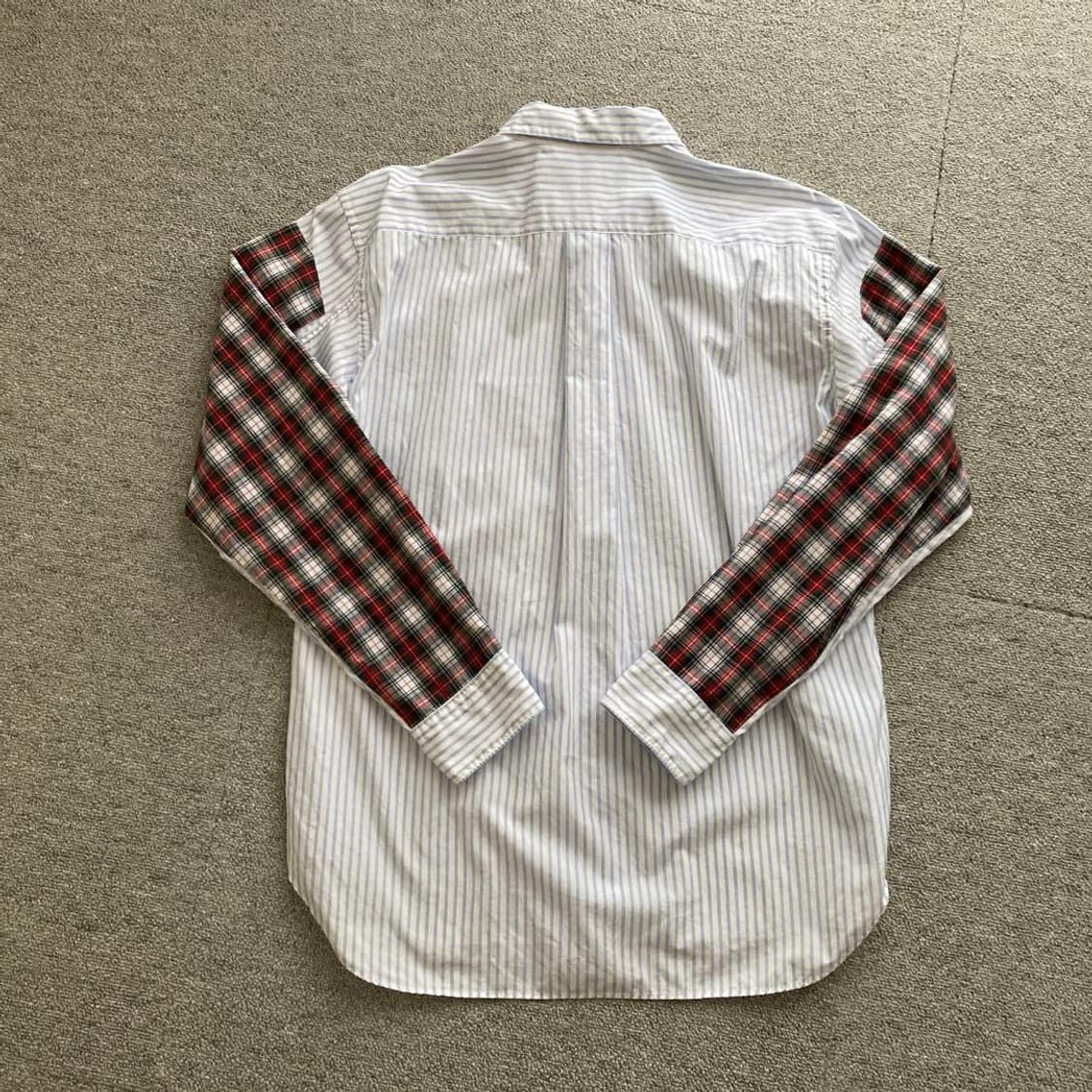 꼼데가르송 옴므 듀스 소매 체크 절개 스트라이프 셔츠 상품이미지6