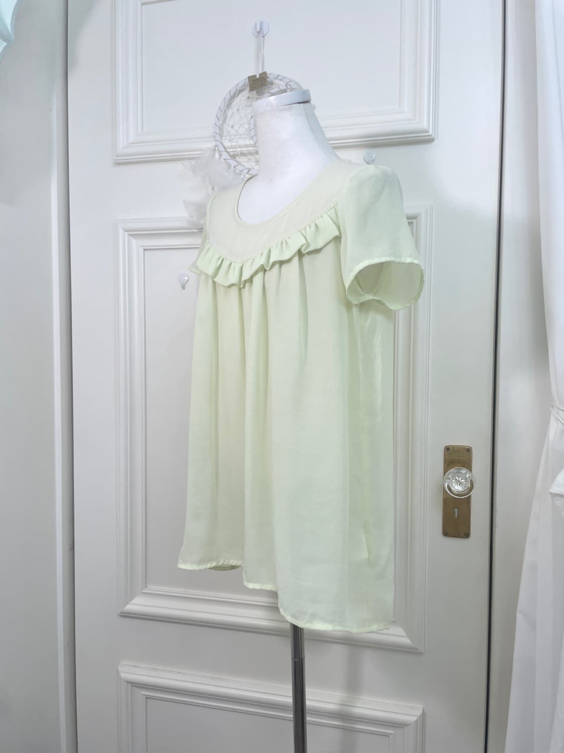 light green ruffle chiffon blouse 상품이미지2