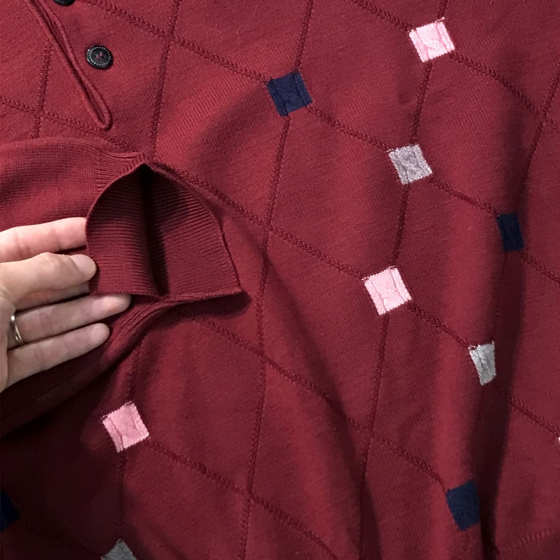 빈티지 플레이보이 버건디 아가일 패턴 헨리넥 니트 남성 105 사이즈 상품이미지4