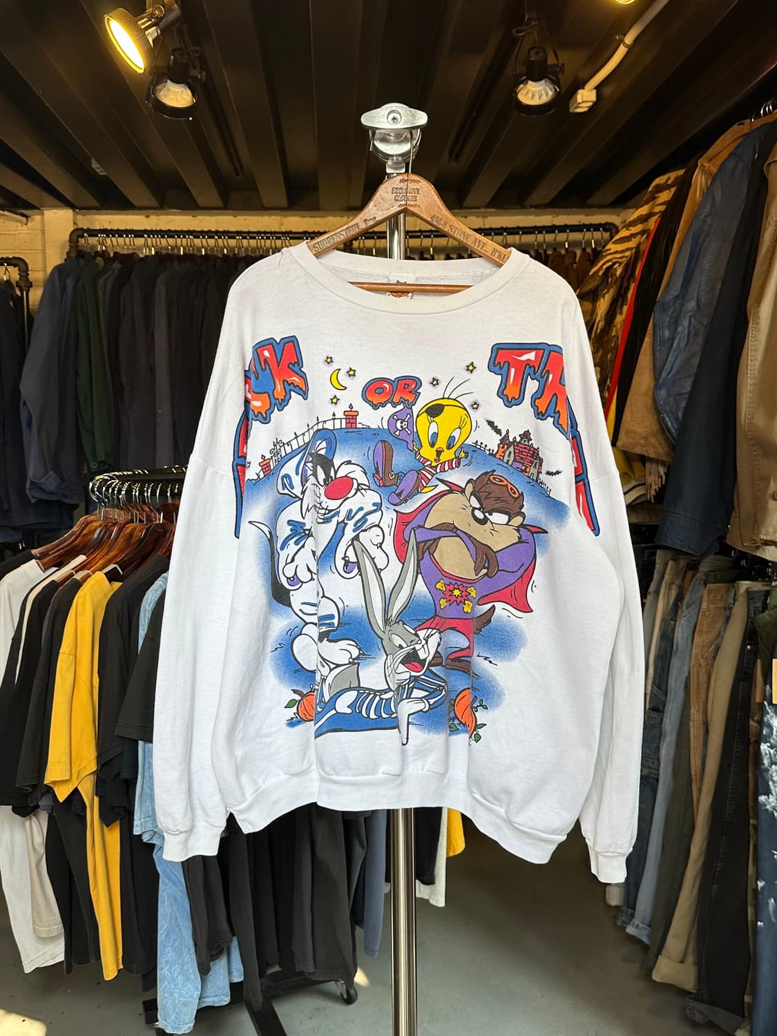 90s 루니툰즈 50/50 프린팅 스웻셔츠 made in usa 상품이미지1