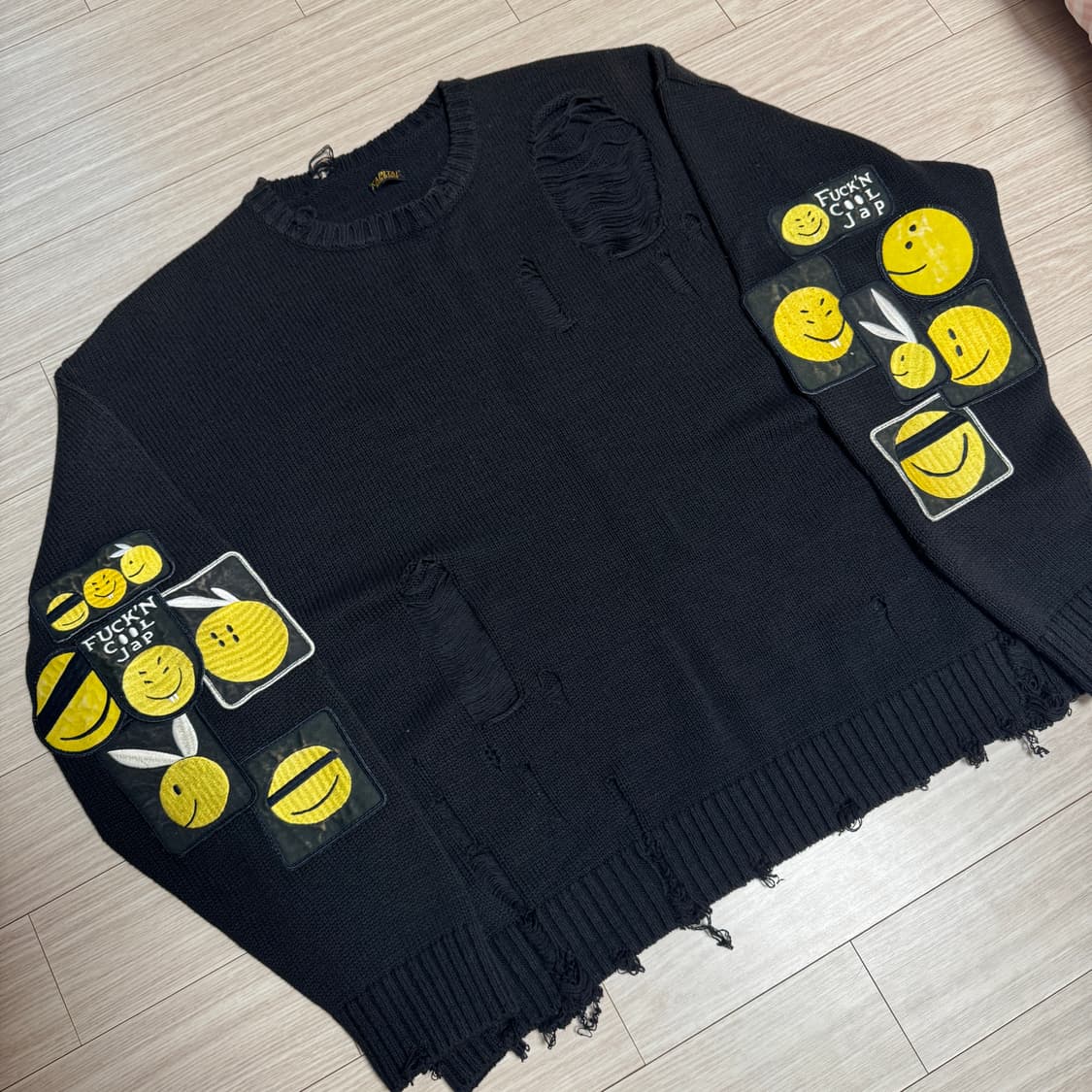 캐피탈 5G 코튼 니트 크루 스웨터 아나키 레인보위 리메이크 블랙 3 상품이미지1