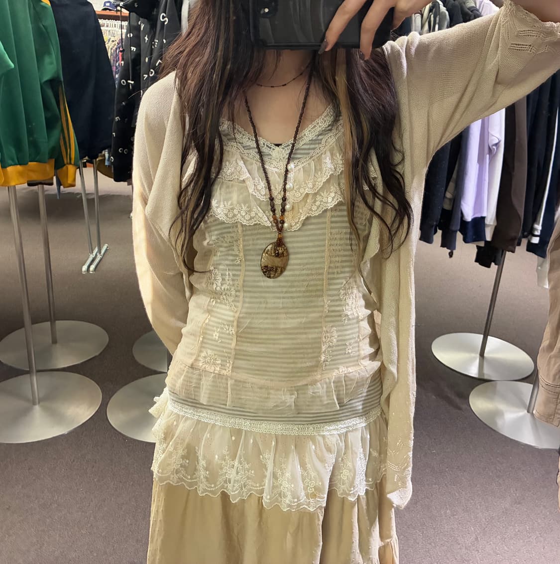 M)Japanese vintage 여성 레이스 디테일 시스루 나시 상품이미지2