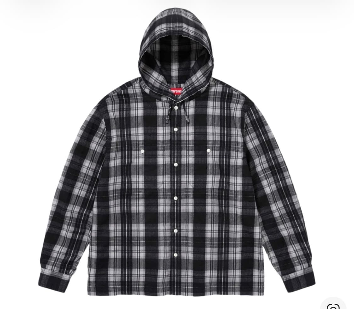 L) 슈프림 프린티드 후드 플란넬 셔츠 블랙 상품이미지1