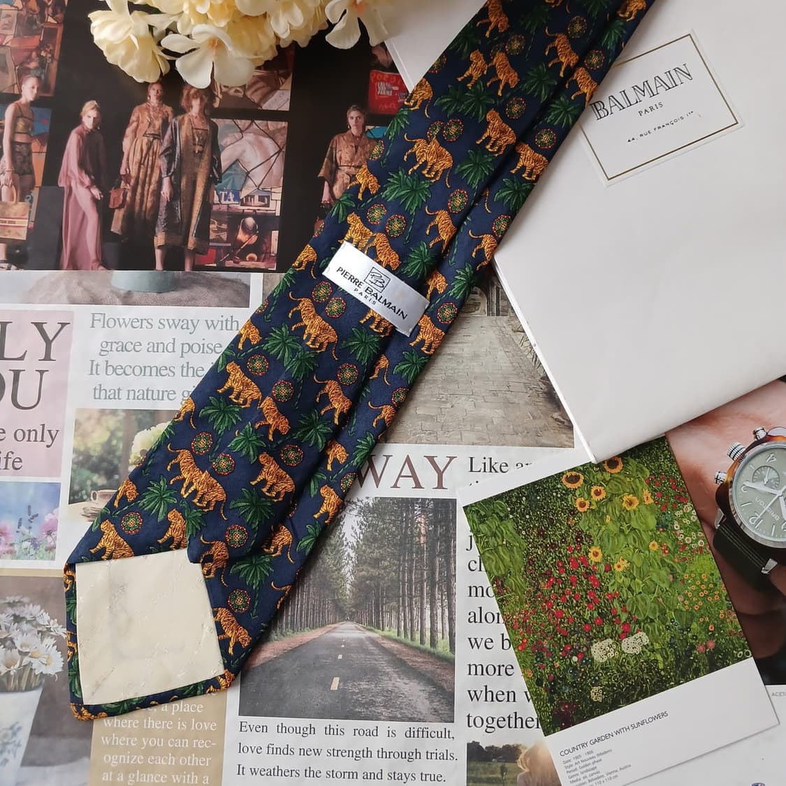 발망 실크 네이비 호랑이&야자수 넥타이 9.5cm A+등급 A19155
 상품이미지4