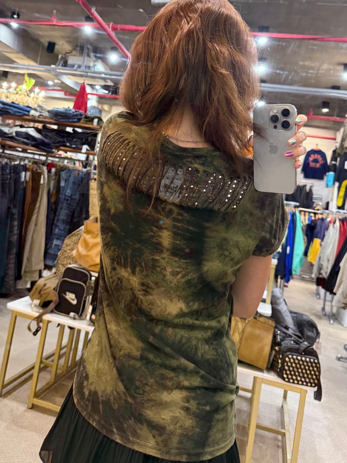 빈티지 우먼 나염 비즈 디테일 레이스 빈팔 티셔츠 상품이미지5