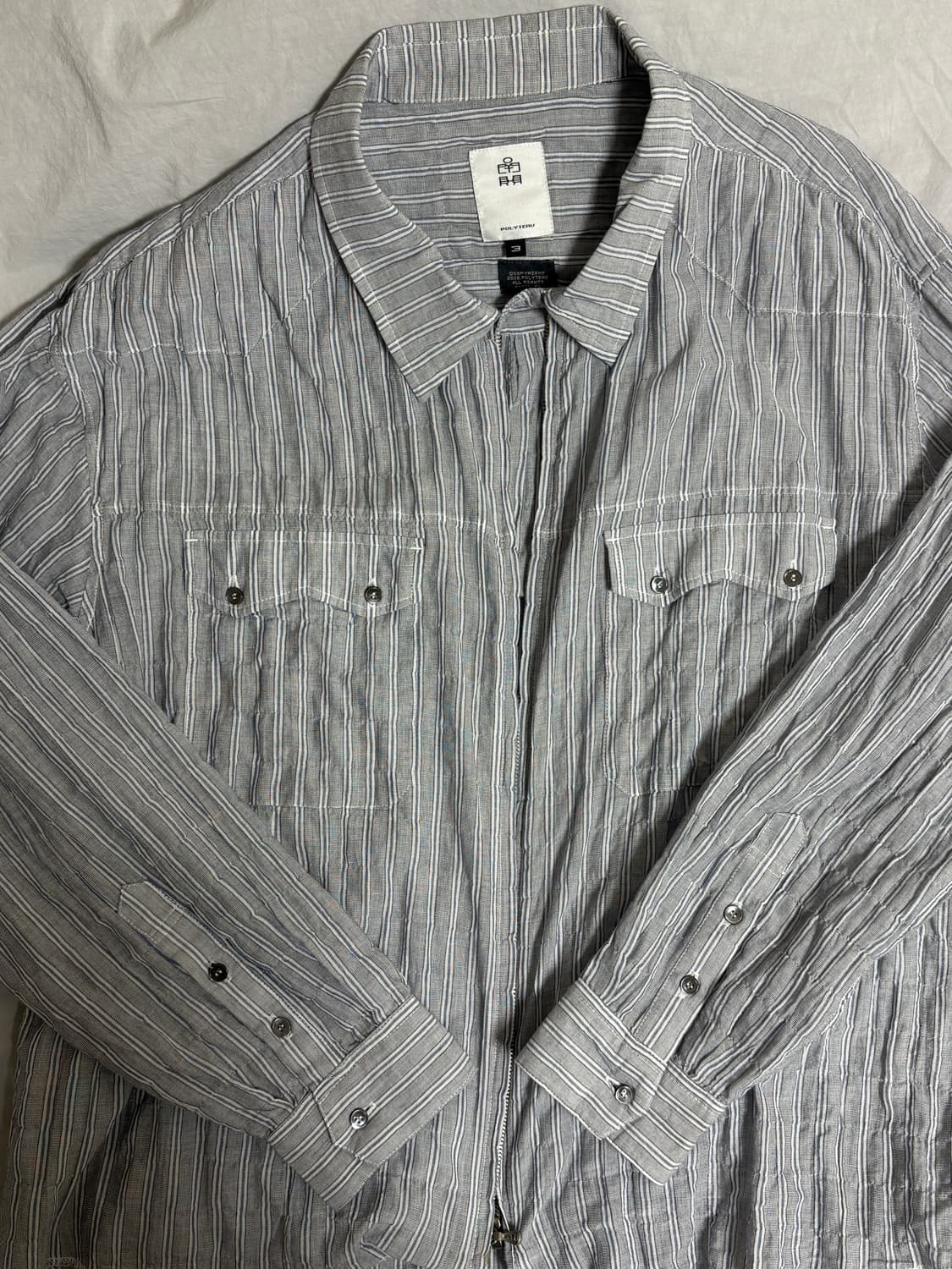 [3] 폴리테루 집업셔츠 스트라이프 그레이 판매 상품이미지2