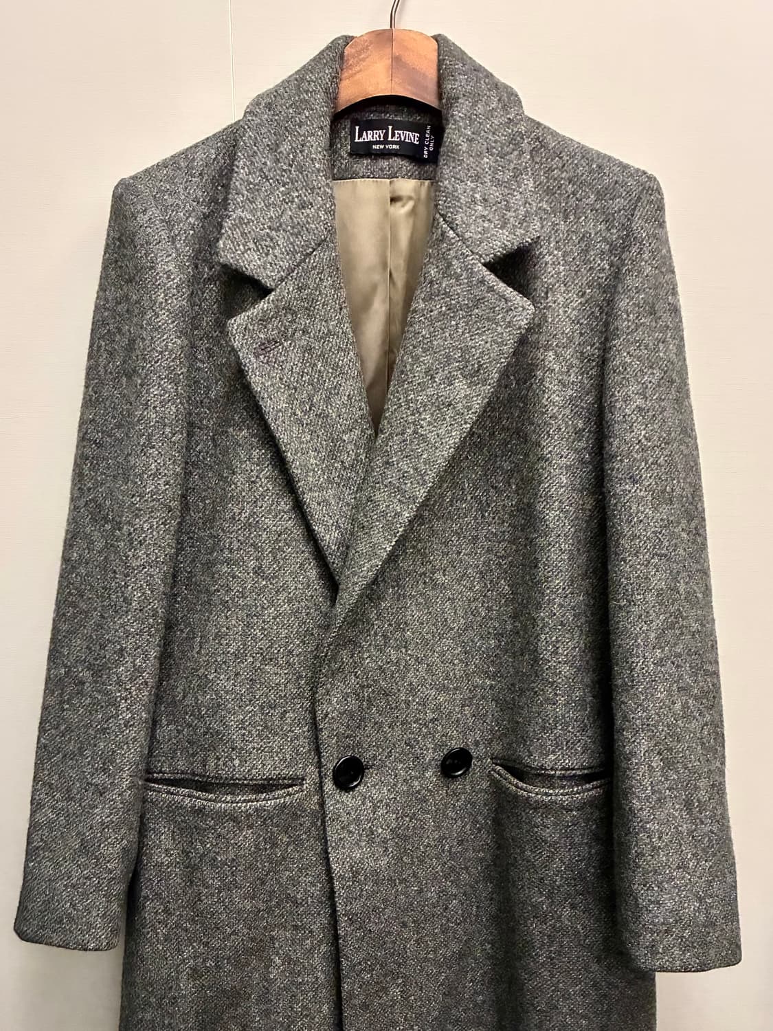 90s USA LARRY LEVINE 울 헤링본 더블 브레스티드 롱코트 상품이미지5