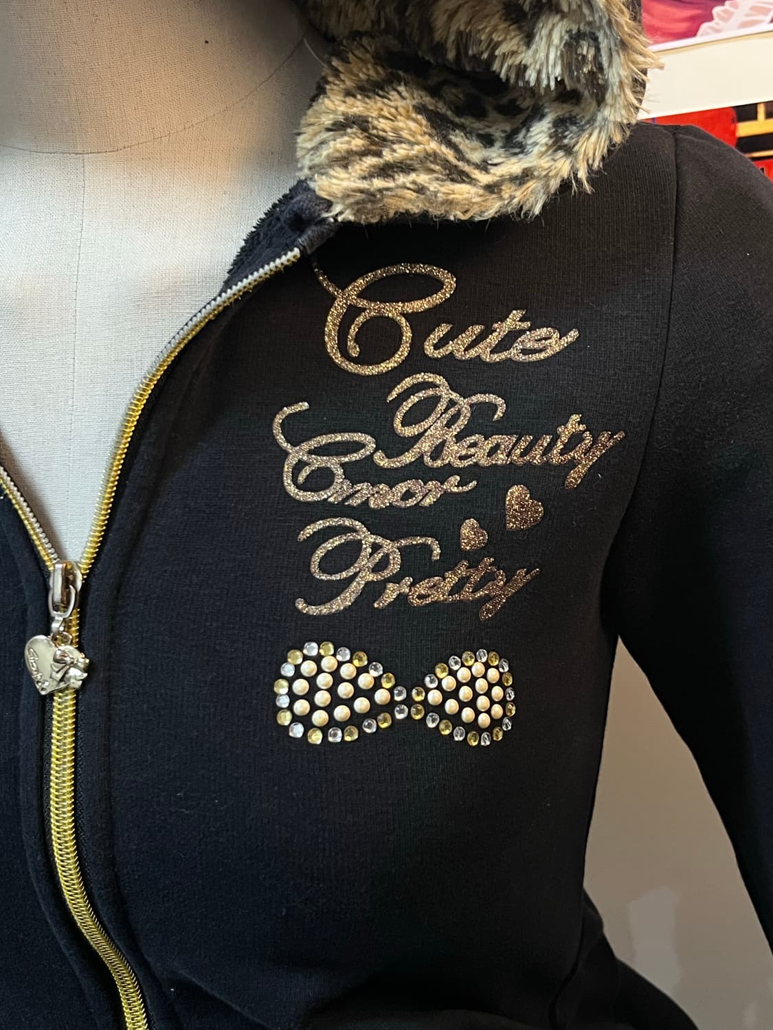 y2k 갸루 고양이 귀 호피 퍼 후드 집업 상품이미지2